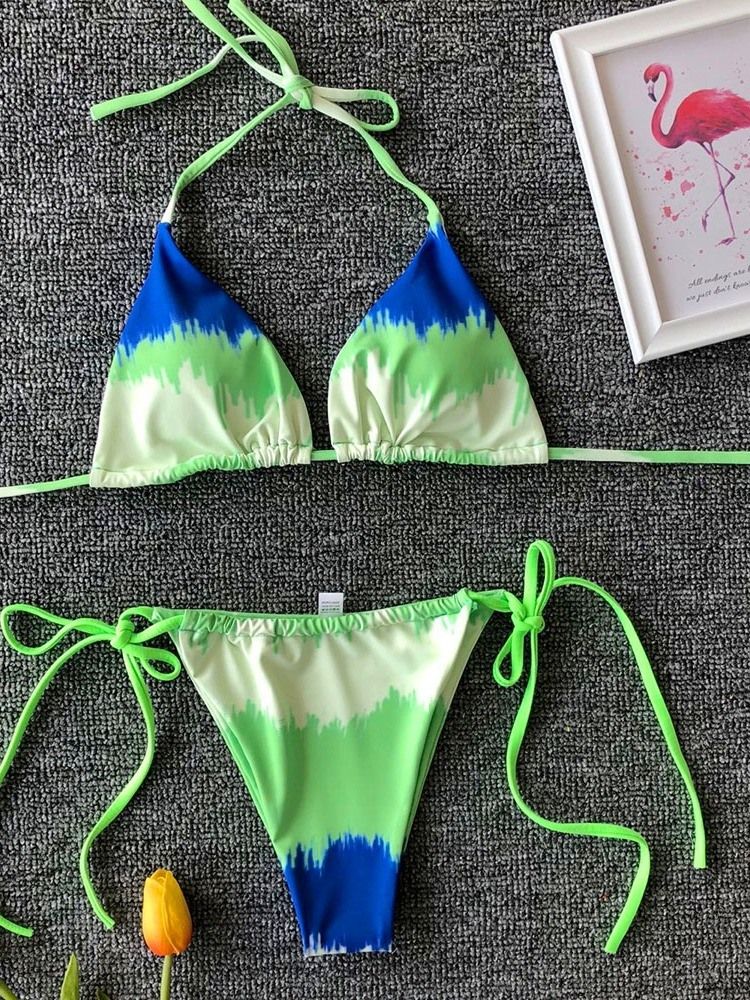 Kvinders Farveblok Snørebånd Sexet Bikini