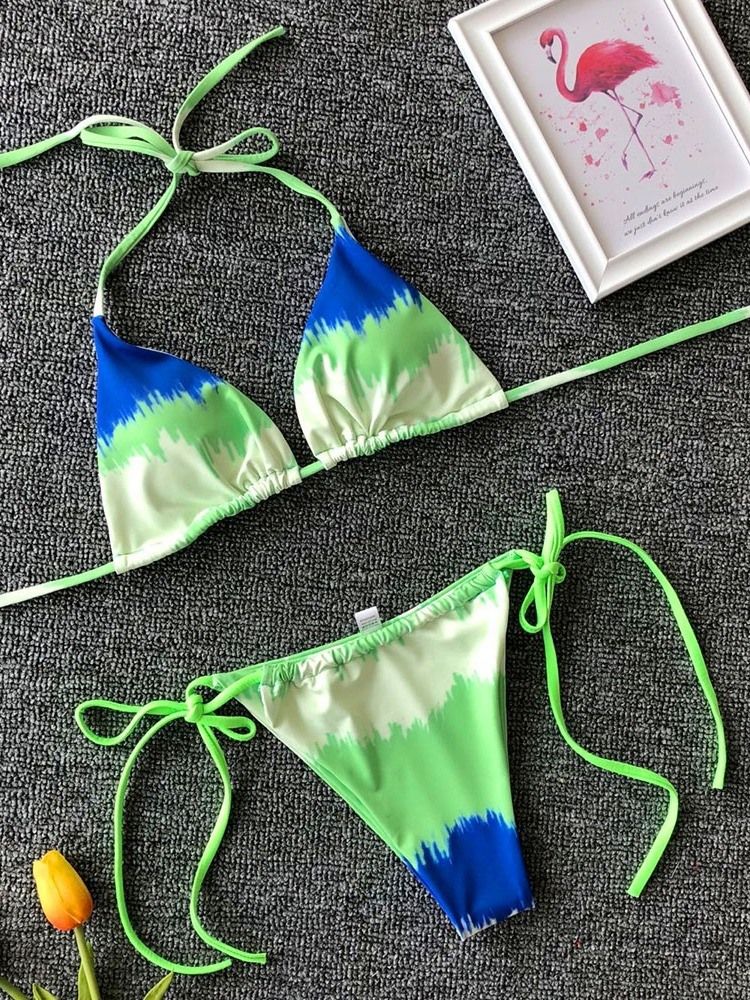 Kvinders Farveblok Snørebånd Sexet Bikini