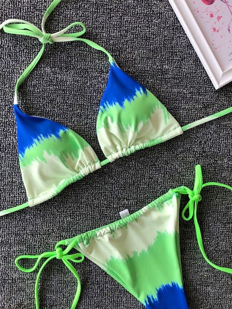 Kvinders Farveblok Snørebånd Sexet Bikini