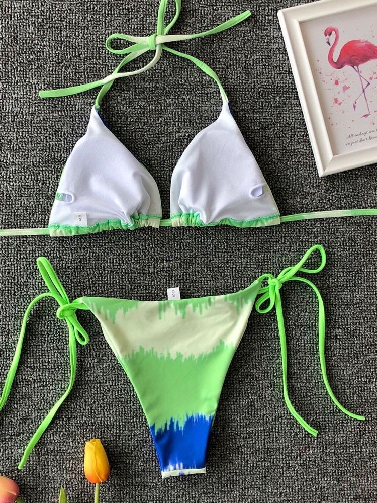 Kvinders Farveblok Snørebånd Sexet Bikini