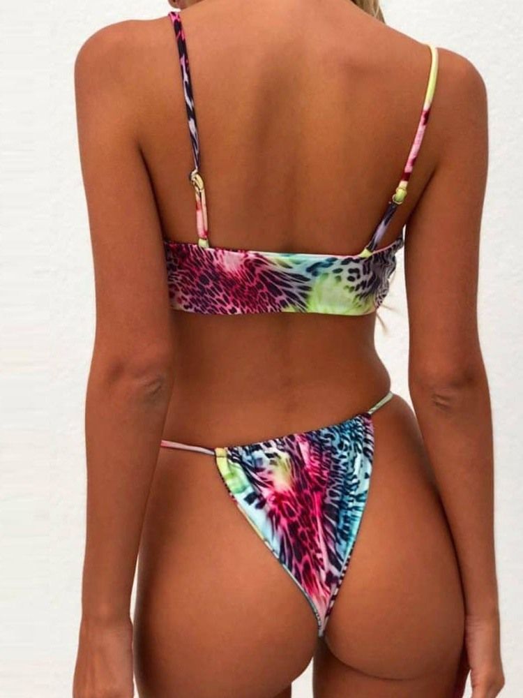 Kvinders Farveblokprint Bowknot Lace-up Sexy Bikini