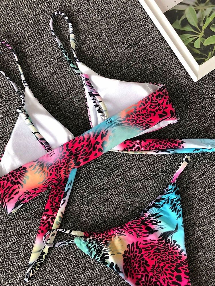 Kvinders Farveblokprint Bowknot Lace-up Sexy Bikini