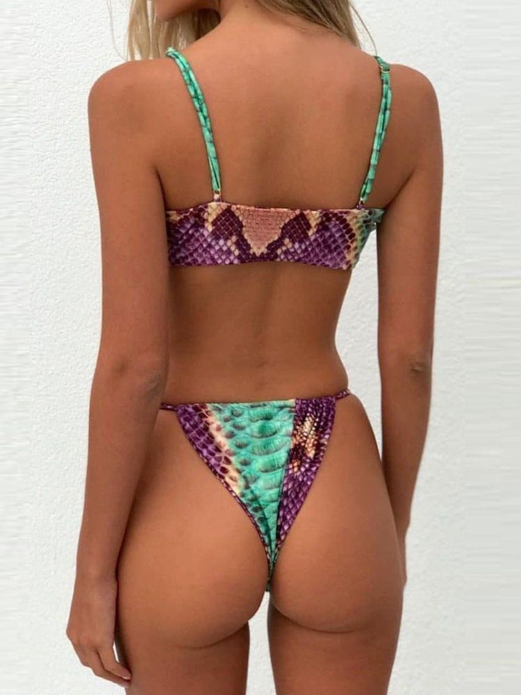 Kvinders Farveblokprint Bowknot Lace-up Sexy Bikini