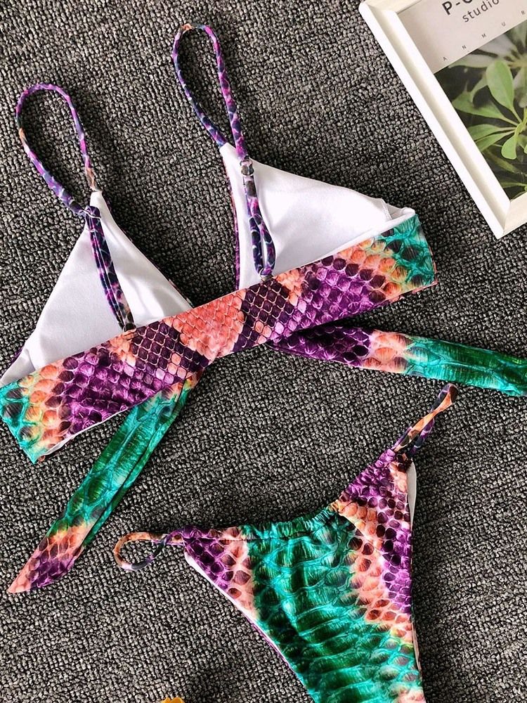 Kvinders Farveblokprint Bowknot Lace-up Sexy Bikini