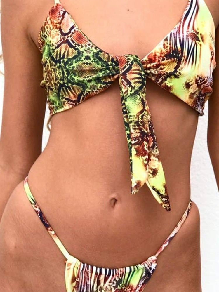 Kvinders Farveblokprint Bowknot Lace-up Sexy Bikini