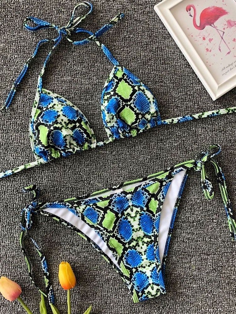 Kvinders Print Micro-bikini Med Snørebånd