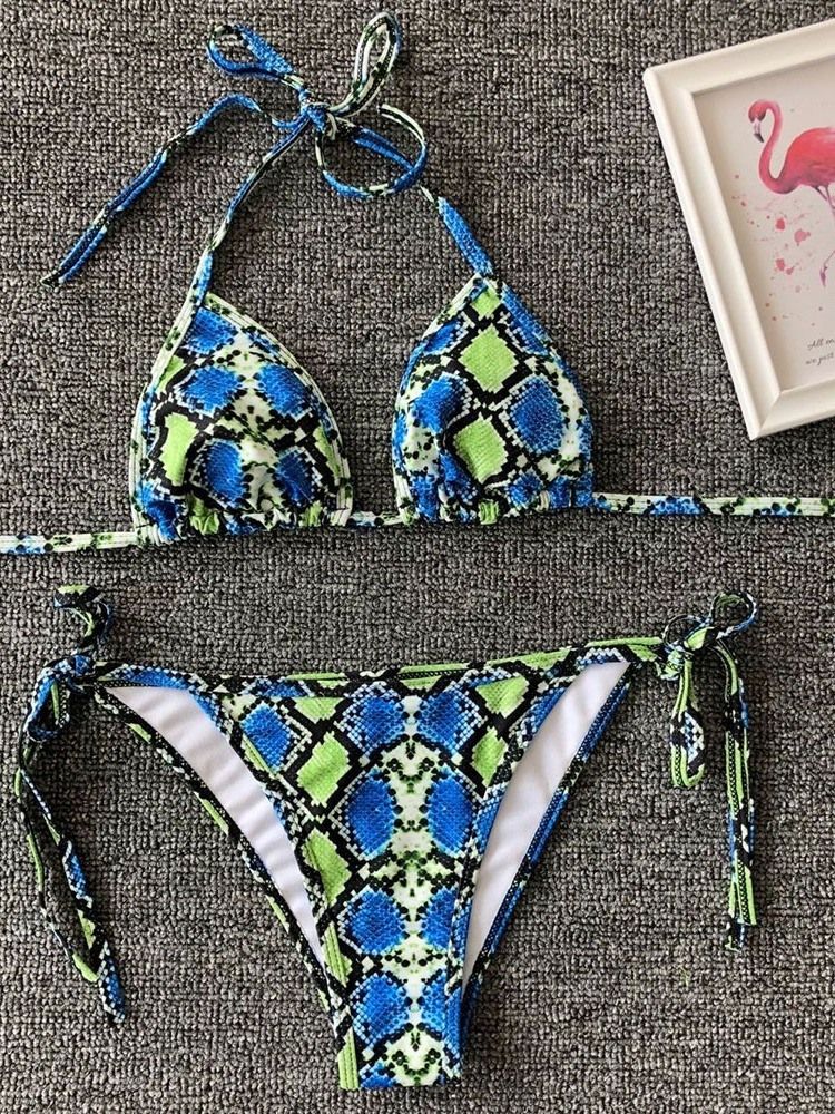 Kvinders Print Micro-bikini Med Snørebånd