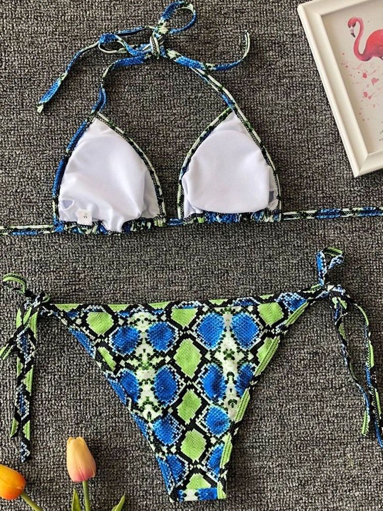 Kvinders Print Micro-bikini Med Snørebånd