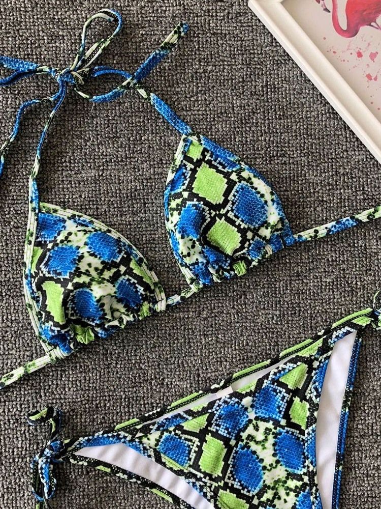 Kvinders Print Micro-bikini Med Snørebånd