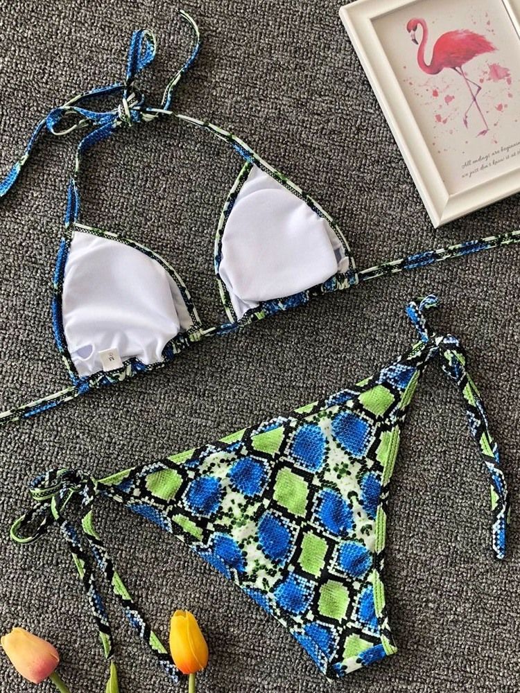 Kvinders Print Micro-bikini Med Snørebånd