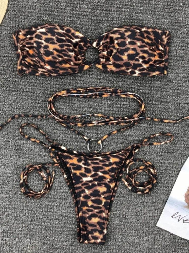 Lace-up Leopard Micro Bikini Til Kvinder