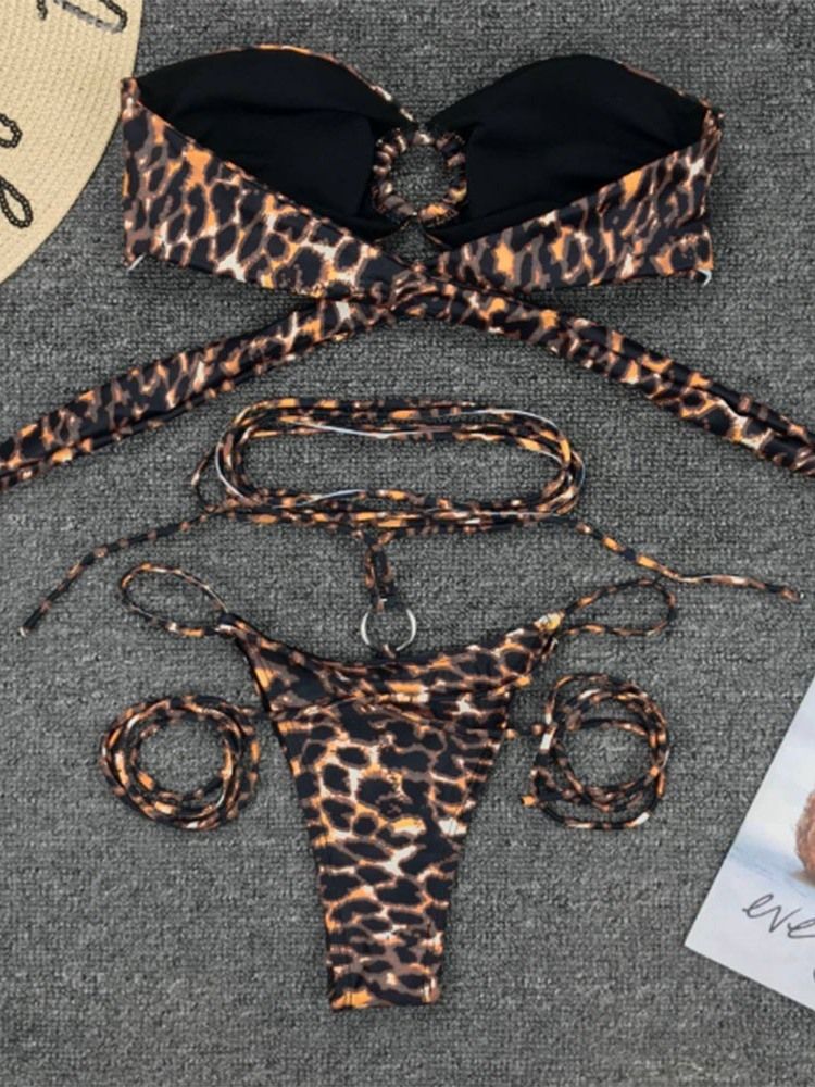 Lace-up Leopard Micro Bikini Til Kvinder