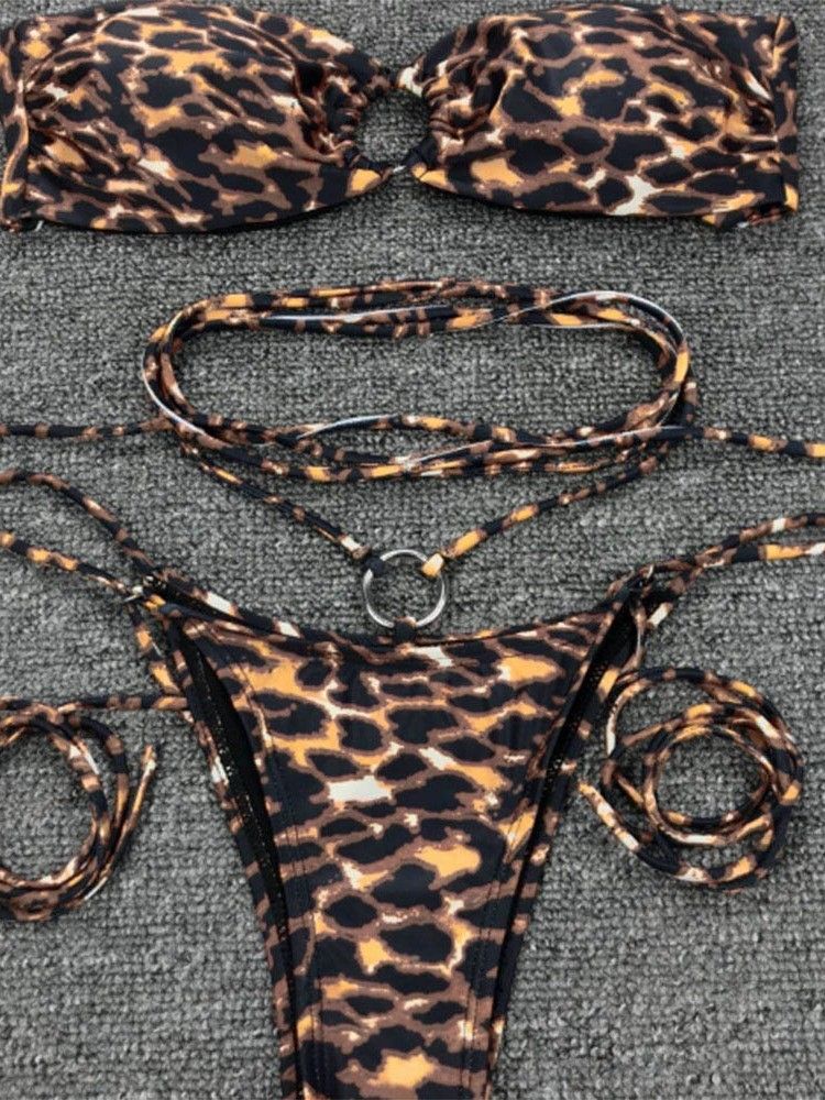 Lace-up Leopard Micro Bikini Til Kvinder