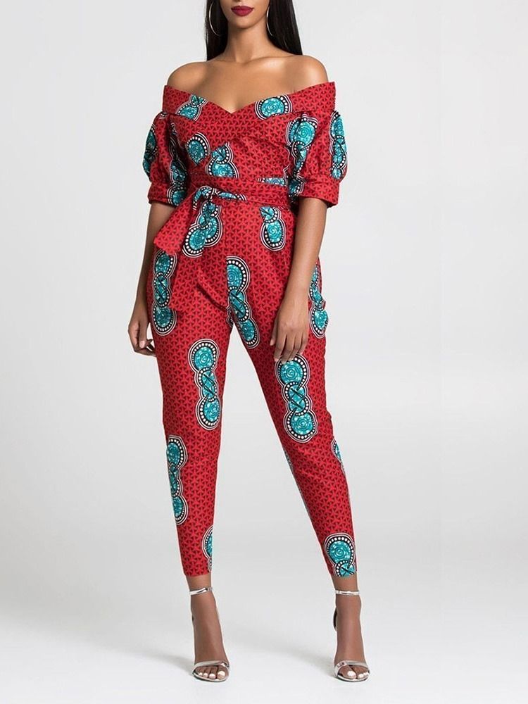 Ankel Længde Western Print Straight Women's Slim Jumpsuit