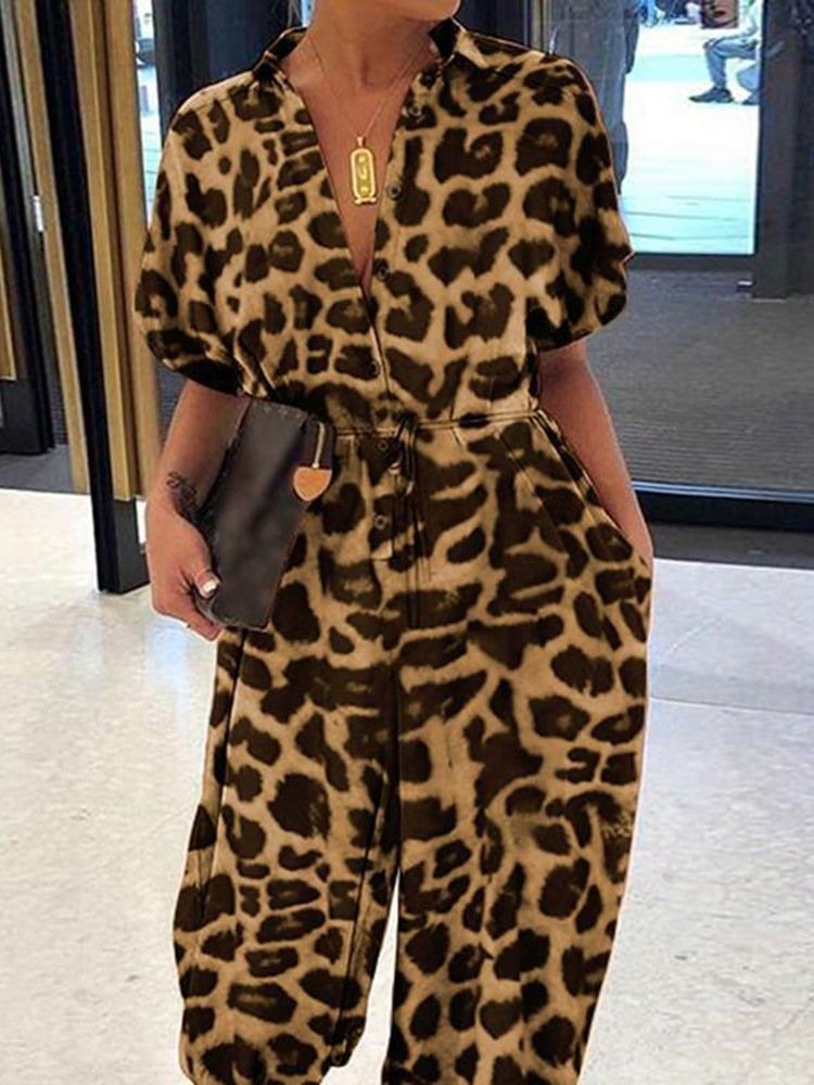 Ankellængde Casual Leopard Blyantbukser Slank Kvindelig Jumpsuit