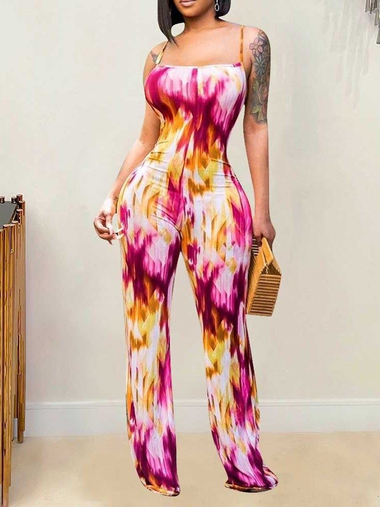 Backless Floral Office Lady Slim Straight Jumpsuit Til Kvinder