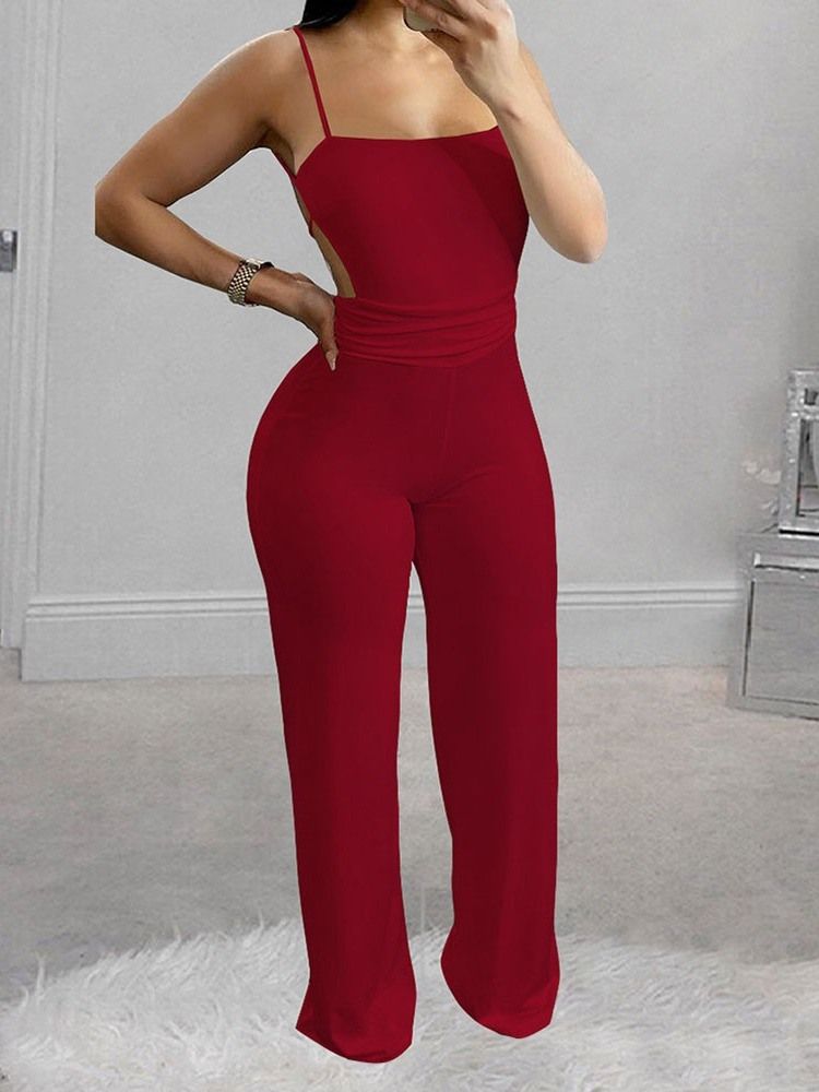 Backless Full Length Fashion Women's Slim Straight Jumpsuit