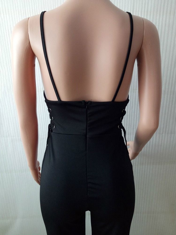 Backless Plain Sexet Kvindelig Slank Straight Jumpsuit