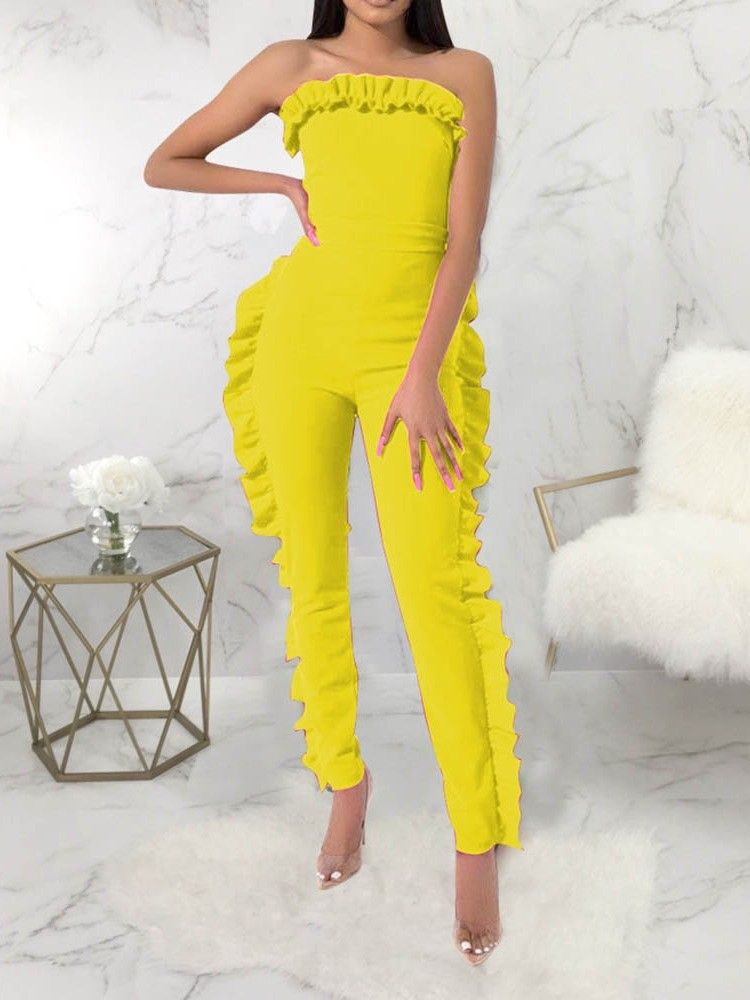 Bowknot Plain Full Length Skinny Women's Jumpsuit