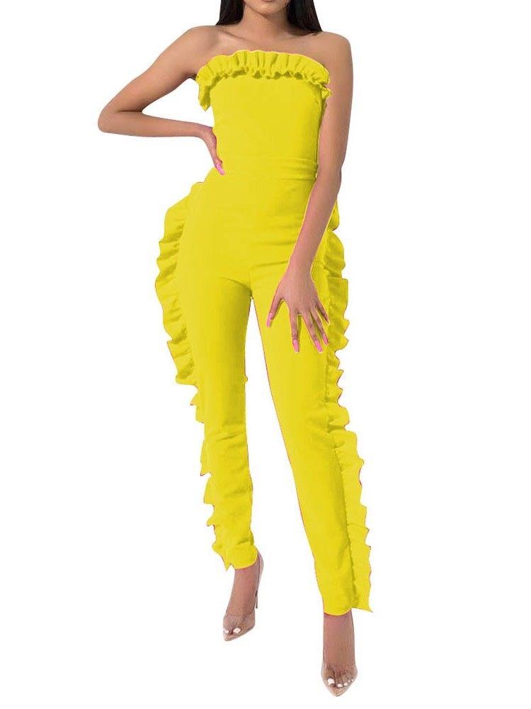 Bowknot Plain Full Length Skinny Women's Jumpsuit