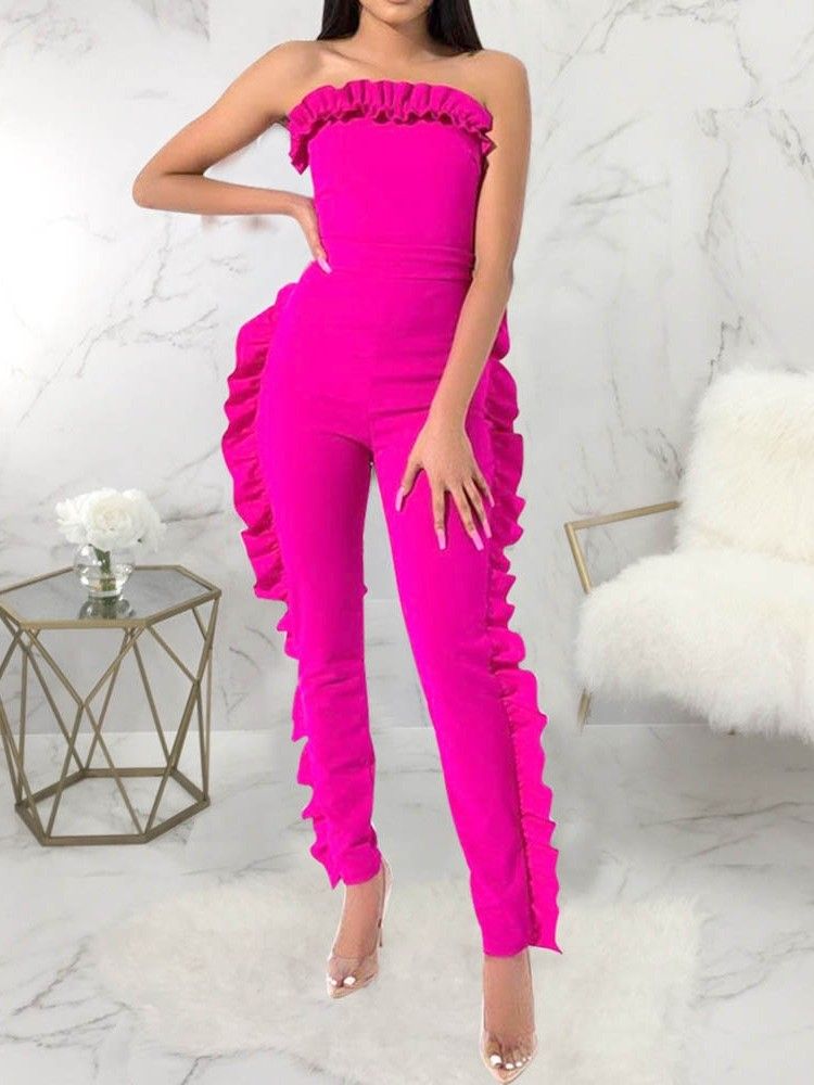 Bowknot Plain Full Length Skinny Women's Jumpsuit