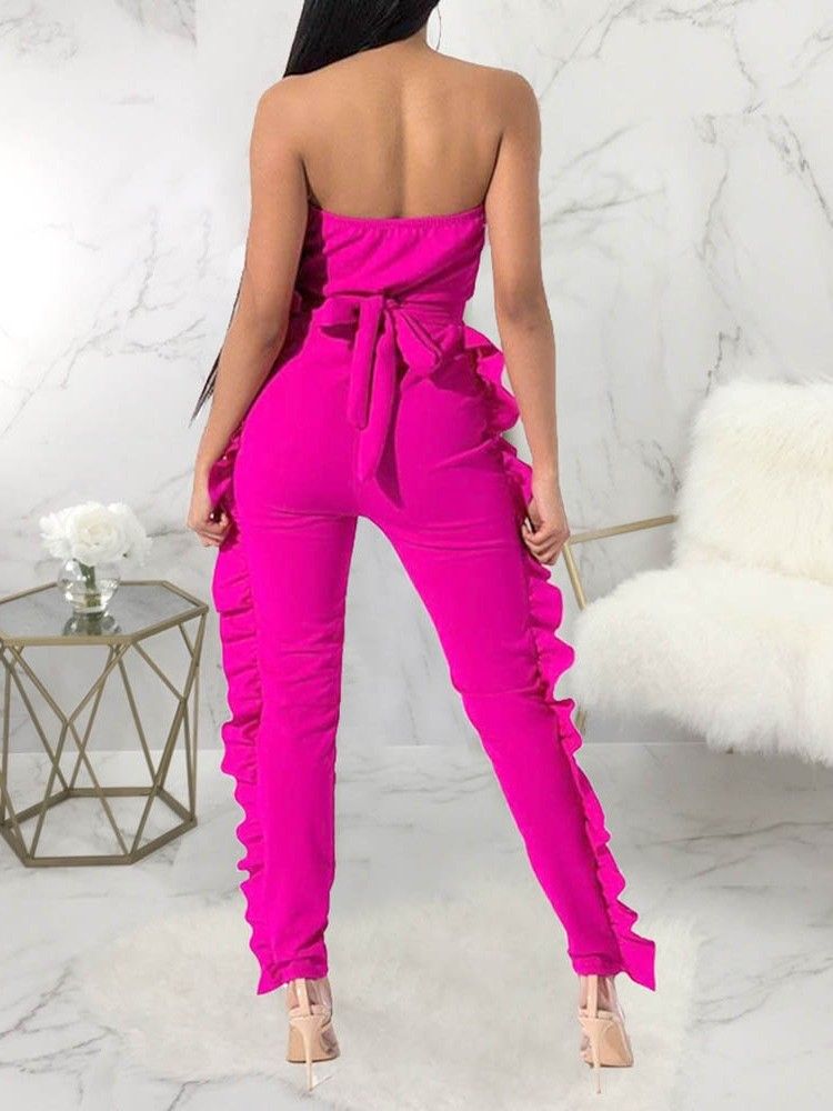 Bowknot Plain Full Length Skinny Women's Jumpsuit