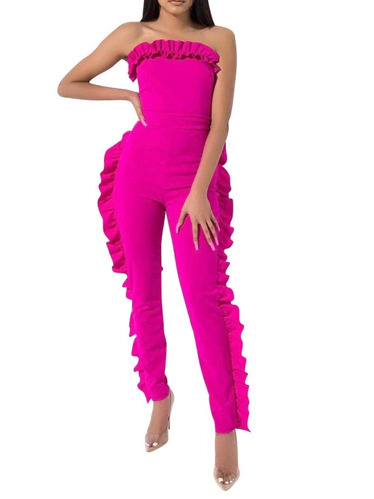 Bowknot Plain Full Length Skinny Women's Jumpsuit