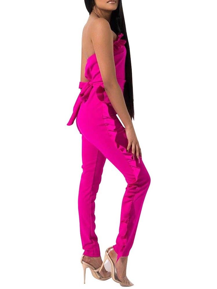 Bowknot Plain Full Length Skinny Women's Jumpsuit