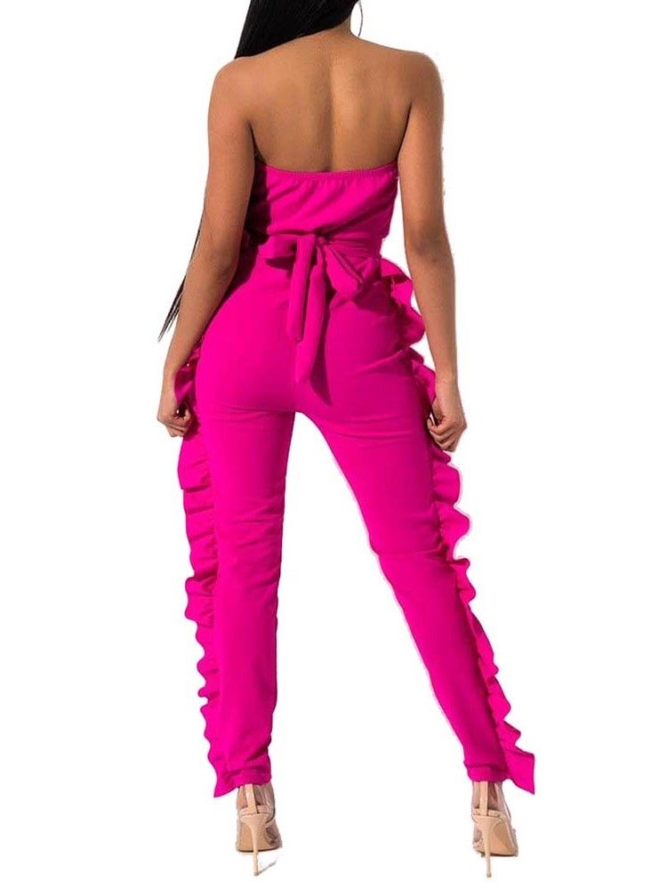 Bowknot Plain Full Length Skinny Women's Jumpsuit