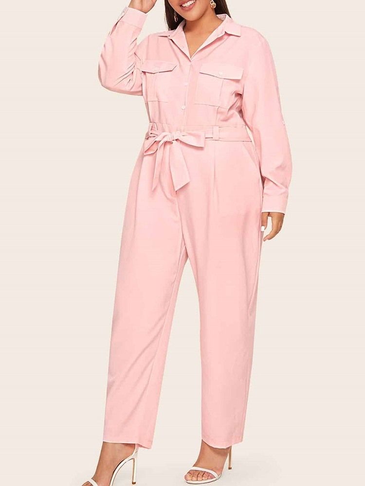 Casual Pocket Plain Straight Slim Kvindelig Jumpsuit Til Kvinder