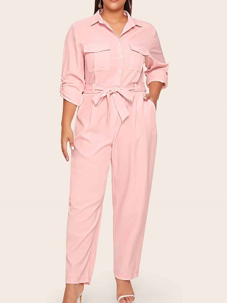 Casual Pocket Plain Straight Slim Kvindelig Jumpsuit Til Kvinder