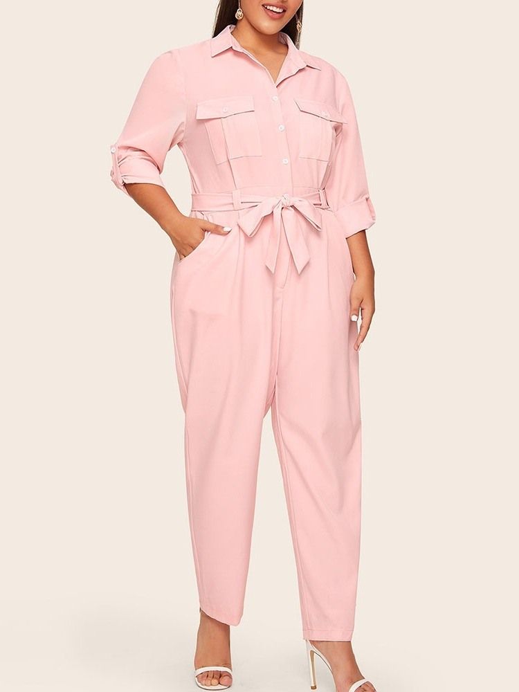 Casual Pocket Plain Straight Slim Kvindelig Jumpsuit Til Kvinder