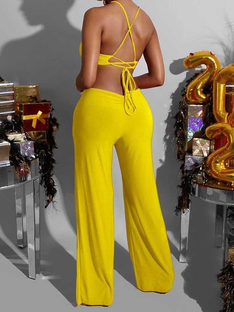 Fashion Backless Full Length Straight Slim Jumpsuit Til Kvinder