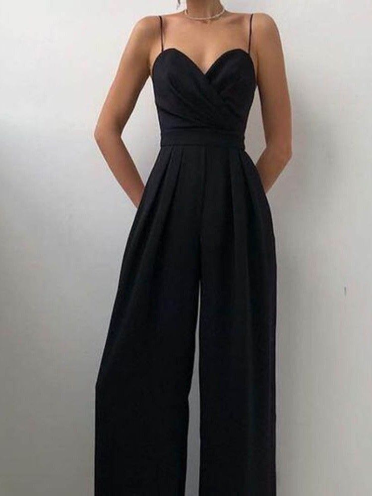 Fashion Plain Backless Wide Ben Womens Slim Jumpsuit