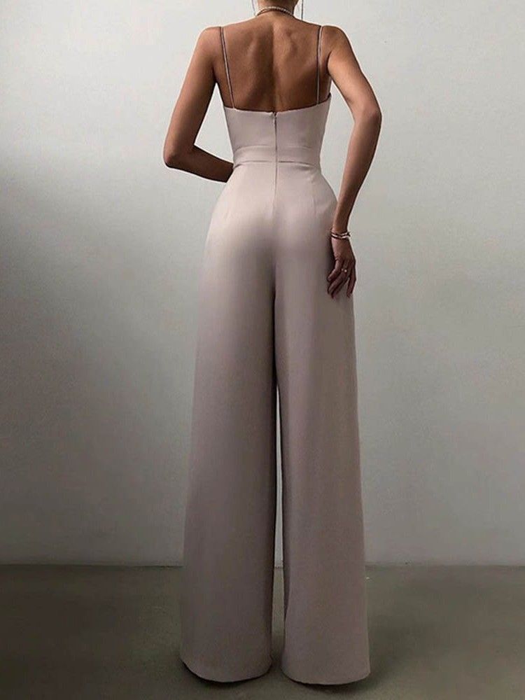 Fashion Plain Backless Wide Ben Womens Slim Jumpsuit