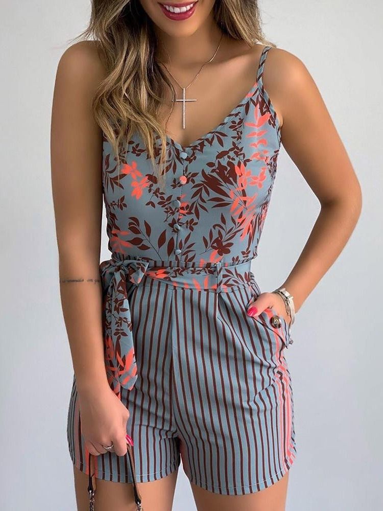 Floral Western Print Slim Wide Ben Women's Romper