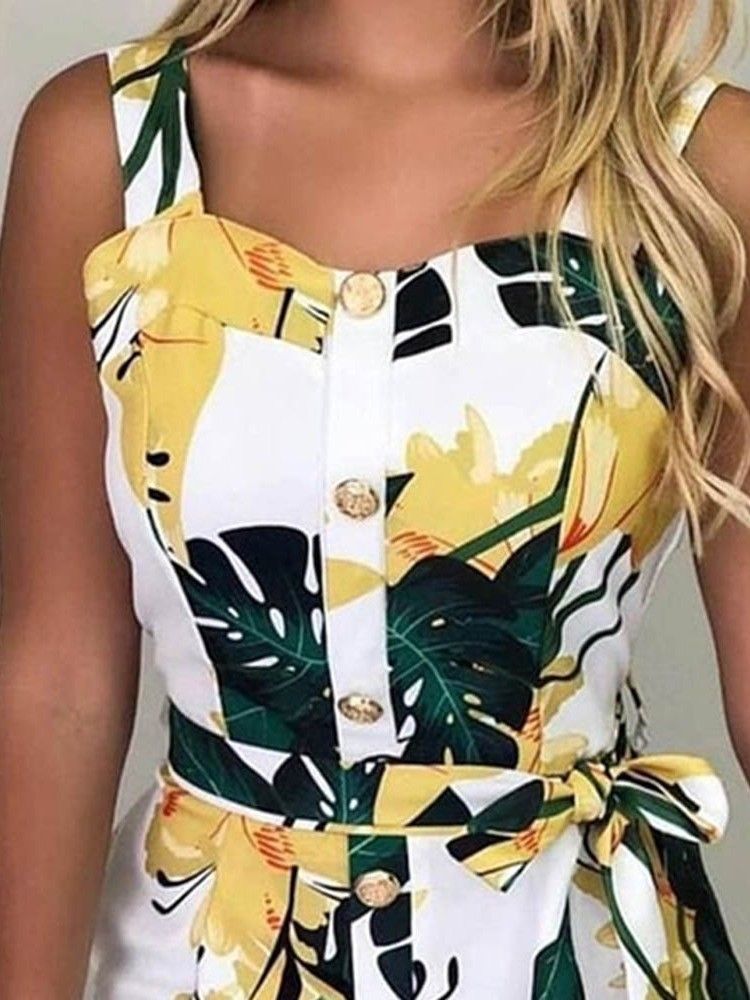 Kvinders Søde Blomsterprint Midt Talje Slim Jumpsuit