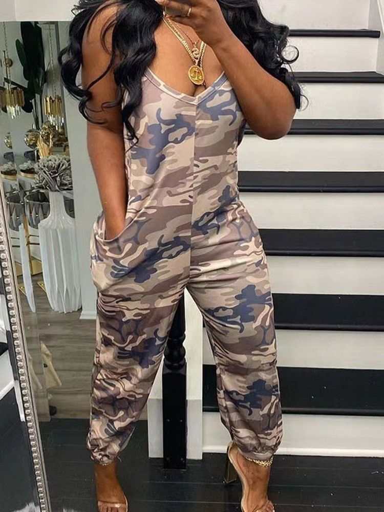 Mid-calf Camouflage Backless Pencil Pants Kvinders Slim Jumpsuit