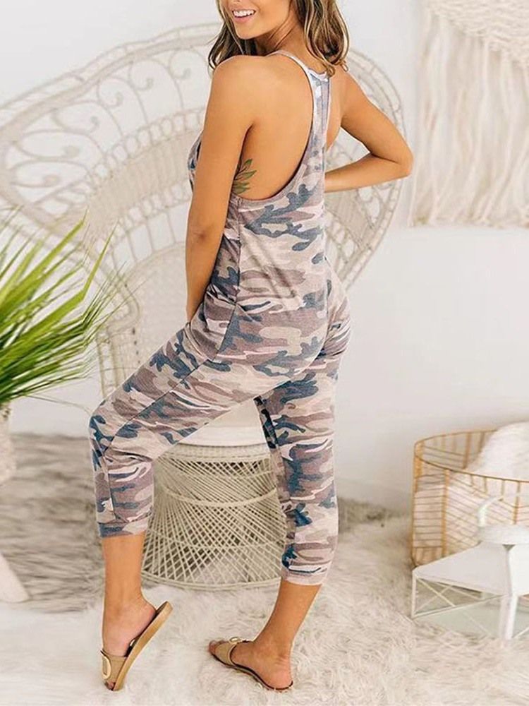 Mid-calf Camouflage Backless Pencil Pants Kvinders Slim Jumpsuit