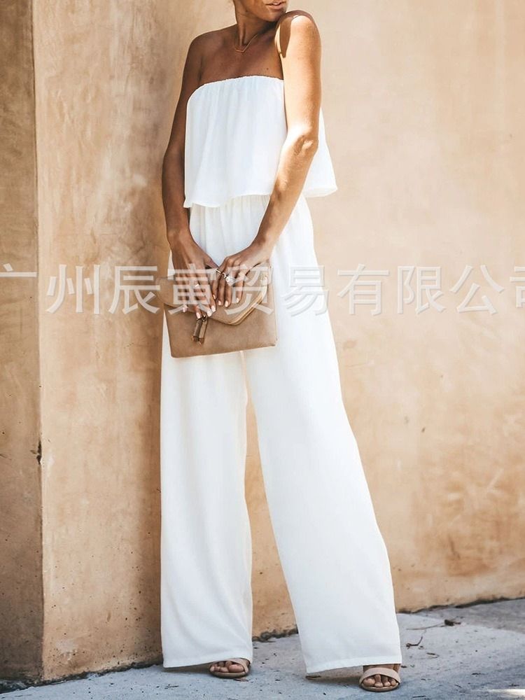 Patchwork Fashion Plain Loose High Waist Women's Jumpsuit