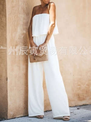 Patchwork Fashion Plain Loose High Waist Women's Jumpsuit