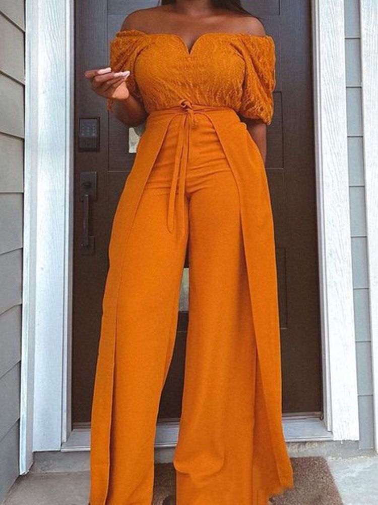 Patchwork Full Length Plain Women's Slim Straight Jumpsuit