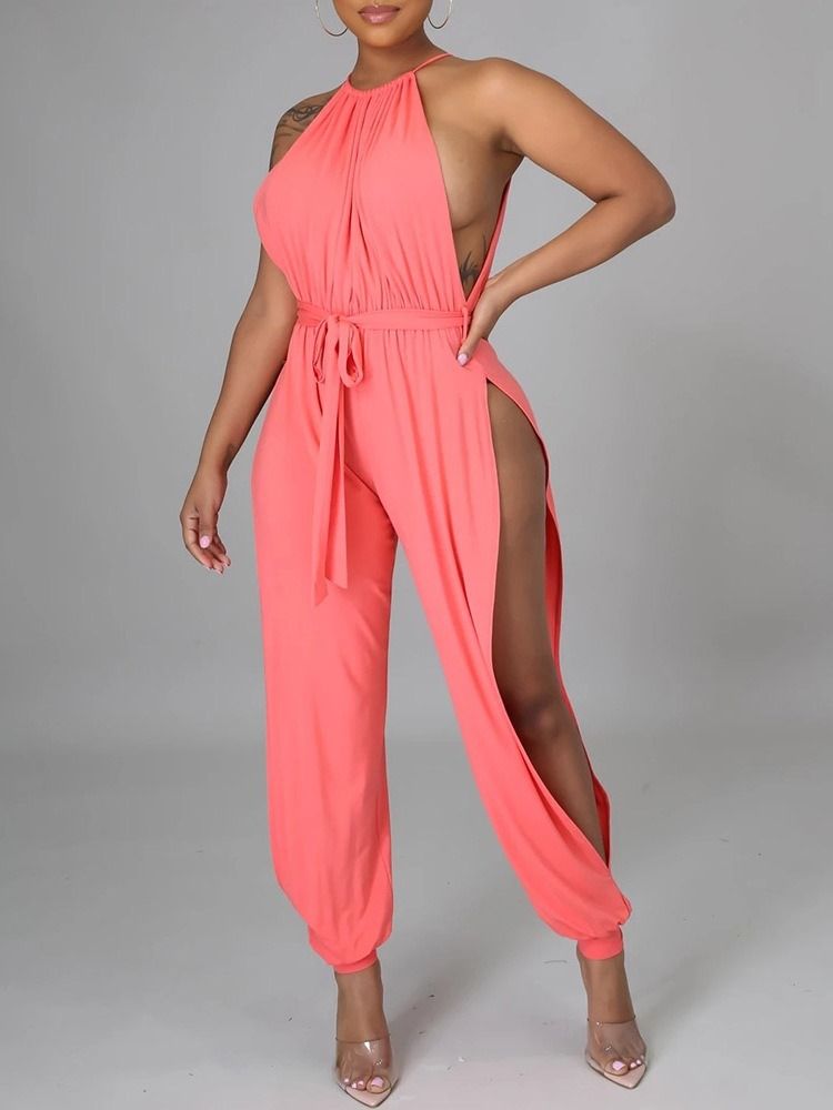 Plain Hollow Sexet Loose High Waist Women's Jumpsuit