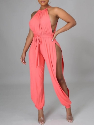 Plain Hollow Sexet Loose High Waist Women's Jumpsuit