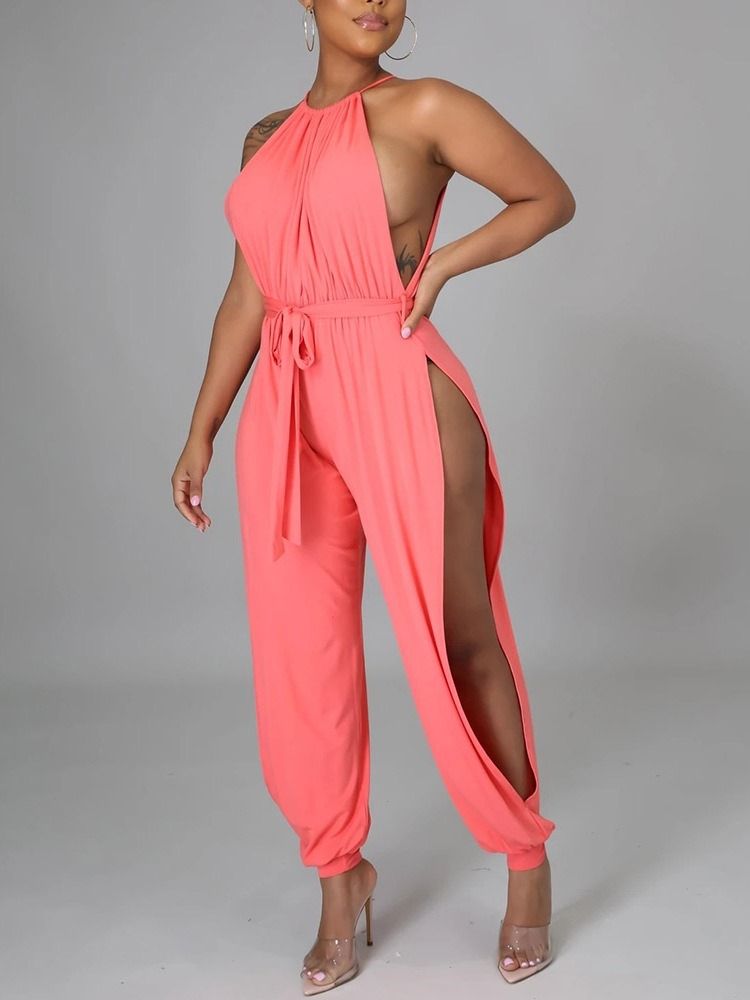 Plain Hollow Sexet Loose High Waist Women's Jumpsuit