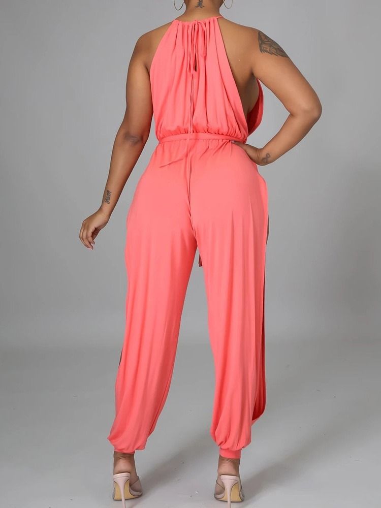 Plain Hollow Sexet Loose High Waist Women's Jumpsuit