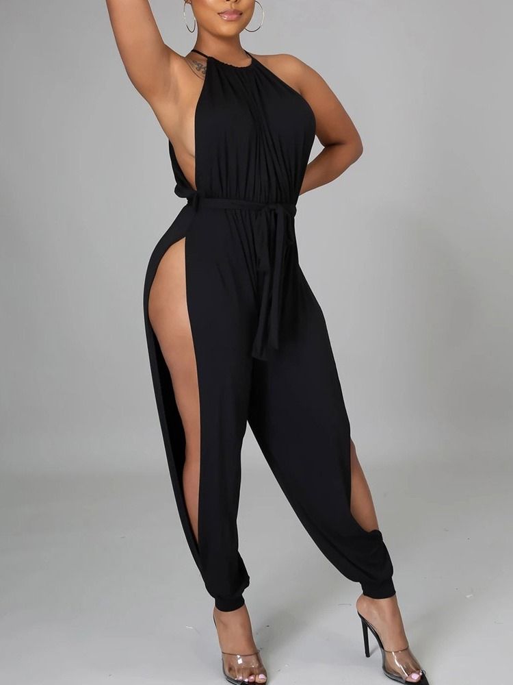 Plain Hollow Sexet Loose High Waist Women's Jumpsuit