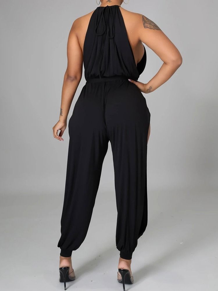 Plain Hollow Sexet Loose High Waist Women's Jumpsuit