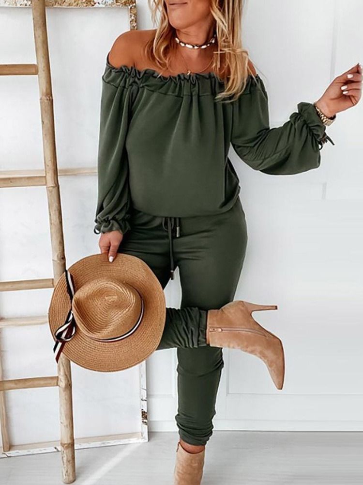 Plain Lace-up Full Length Mid Waist Loose Women's Jumpsuit