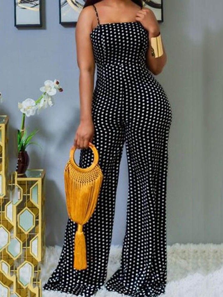 Polka Dots Office Lady Fuld Længde Slim Straight Women's Jumpsuit